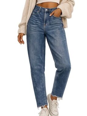 American Eagle Relaxed Mom Jeans Women’s Size 4 Medium Wash Frayed Hem